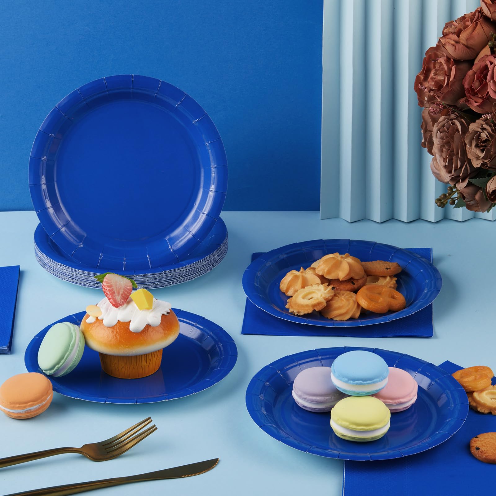 Zhehao 120 Pcs Disposable Paper Plates and Napkins Bulk Birthday Party Decorations 7 inch Disposable Plates for Baby Shower Wedd